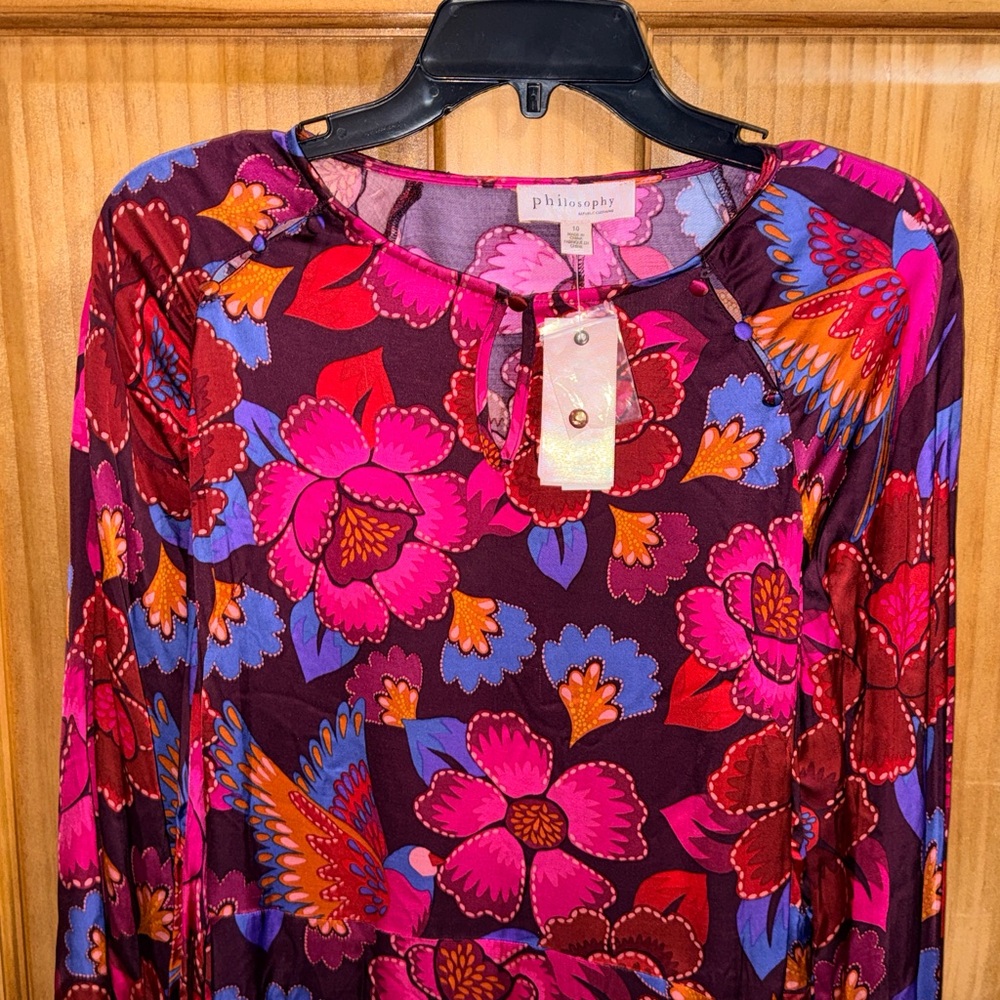 NWT Philosophy Pink and Purple Floral Midi Dress-10 - Picture 7 of 13
